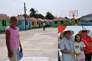 Lola Rosita, one of the CSAP beneficiaries in their newly built core shelter houses. Inset photo shows Dir. Castillo and Santa Mayor Jeremy Bueno during the awarding ceremony.