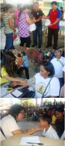 (Top) DSWD - FO1 Director Marcelo Nicomedes J. Castillo together with San Emilio Mayor Ferdinand Banua distribute the gift packs for the IP beneficiaries in the area. (Middle & Bottom) Doctors and Health workers sent by the Provincial government conduct medical check- up during the recently held Katutubo Caravan.