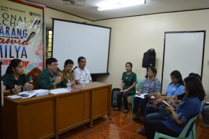 The mini-presscon with (L-R) Regional Field Coordinator Joan Nuesca, Dir. Marcelo Nicomedes J. Castillo, Mayor Dolores Clemente, Barangay Councilor Roger Paragas, Jaymante Pearl Apilado, Mila Abuan (DZNL), Miriam Aquino (PIA), Noel Garcia (Spirit FM), Charity Frianeza(DZAG).