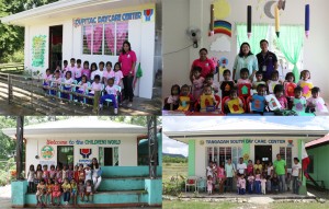 Clockwise: Child Development Centers with Child Development Workers and students in Brgy. Dupitac, Brgy. Gayamat, Brgy. Maab-abaca, and Brgy. Tangaoan South of Piddig, Ilocos Norte.